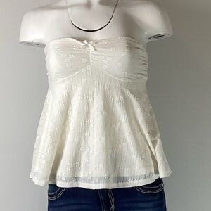Aeropostale White Strapless Lace-Trim Peplum Camisole